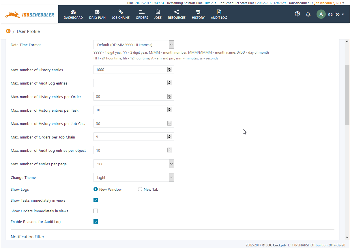 User Preferences - lower part